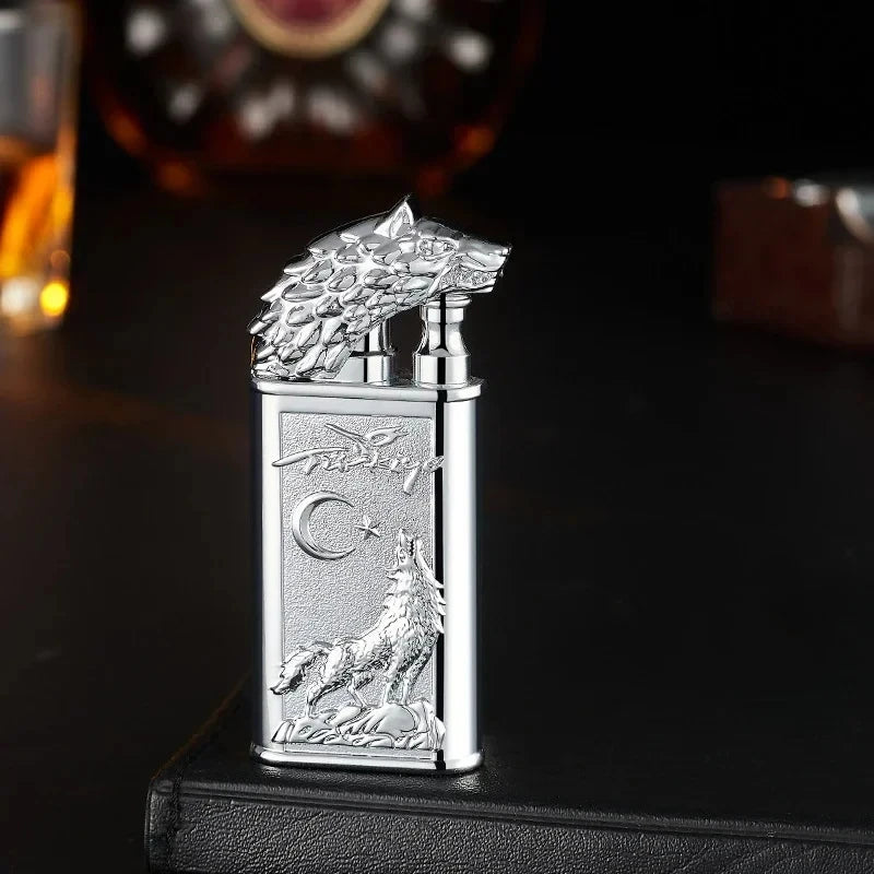 3D Windproof Wolf Double Flame Lighter