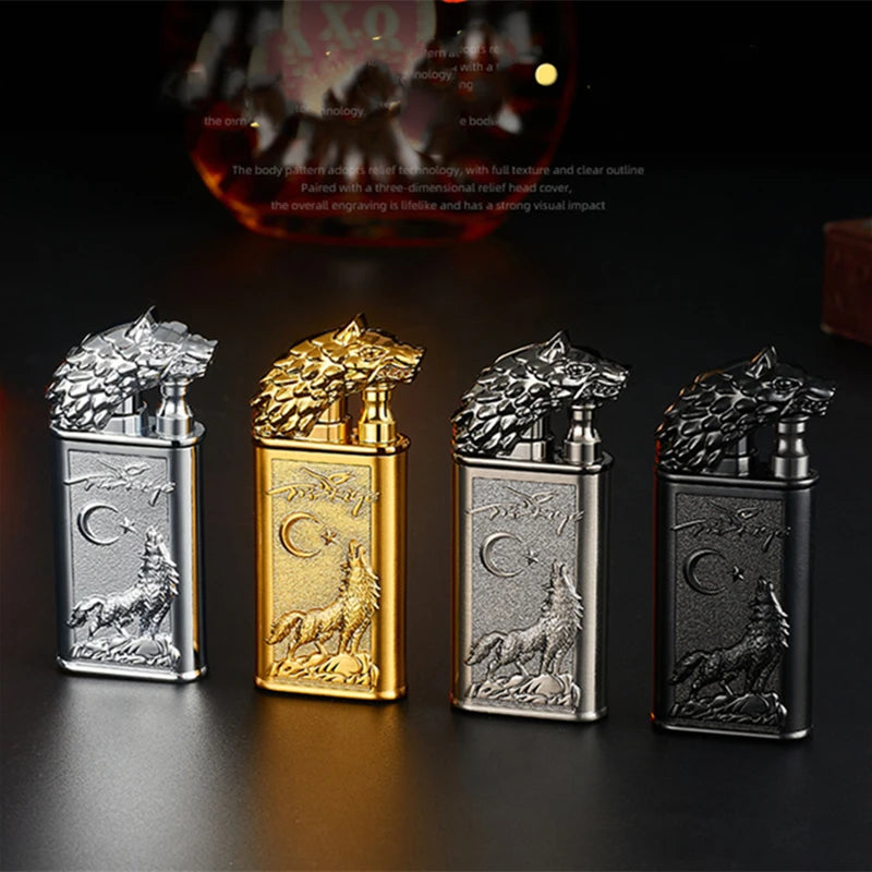 3D Windproof Wolf Double Flame Lighter