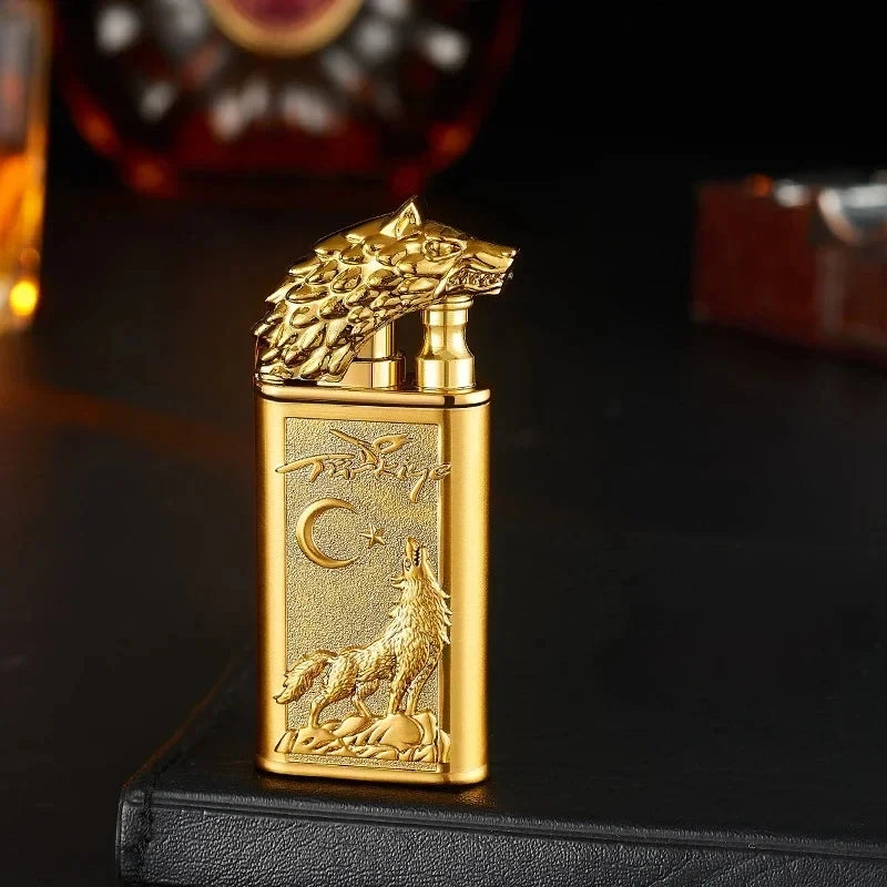 3D Windproof Wolf Double Flame Lighter