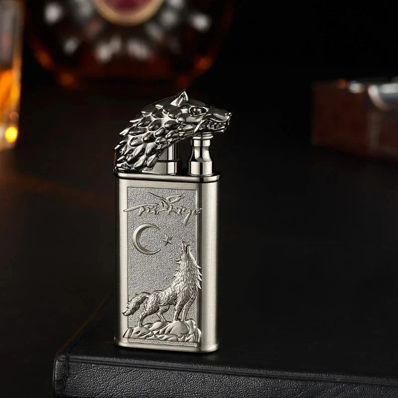 3D Windproof Wolf Double Flame Lighter